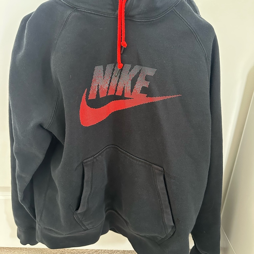 Nike Men's Black Sweater with Red Logo